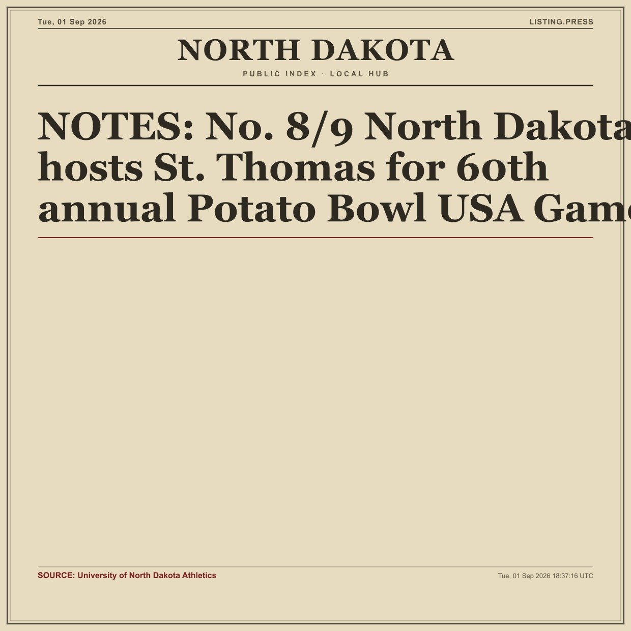 NOTES: No. 8/9 North Dakota hosts St. Thomas for 60th annual Potato Bowl USA Game