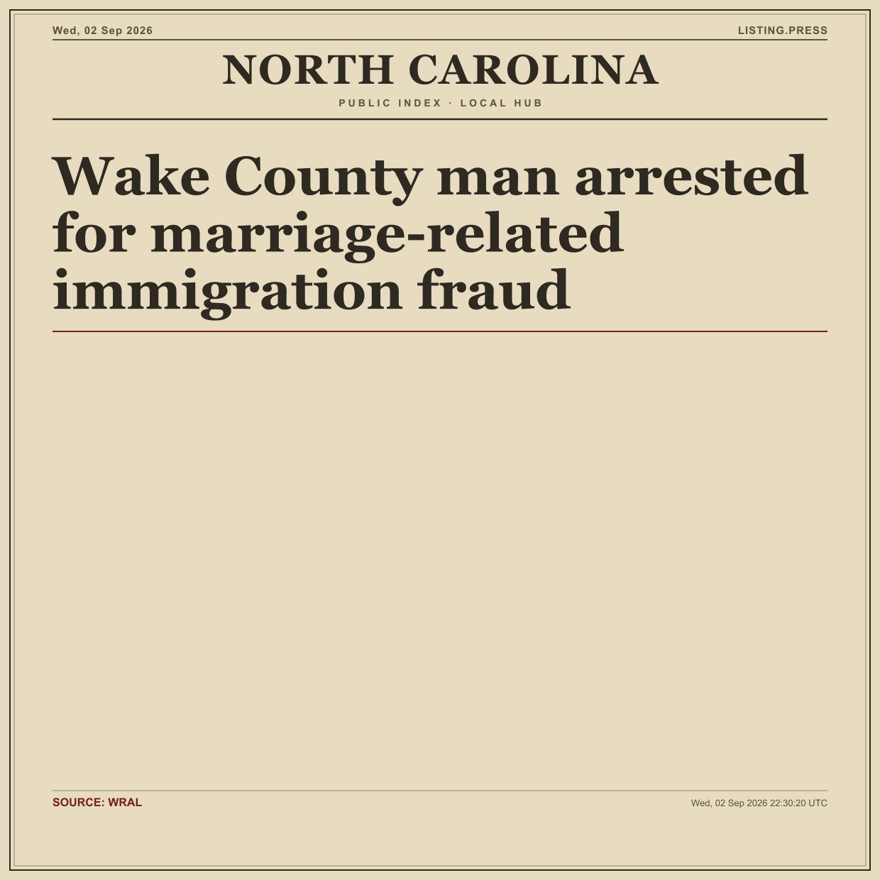 Wake County man arrested for marriage-related immigration fraud