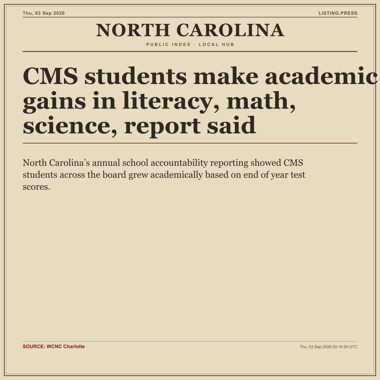 CMS students make academic gains in literacy, math, science, report said