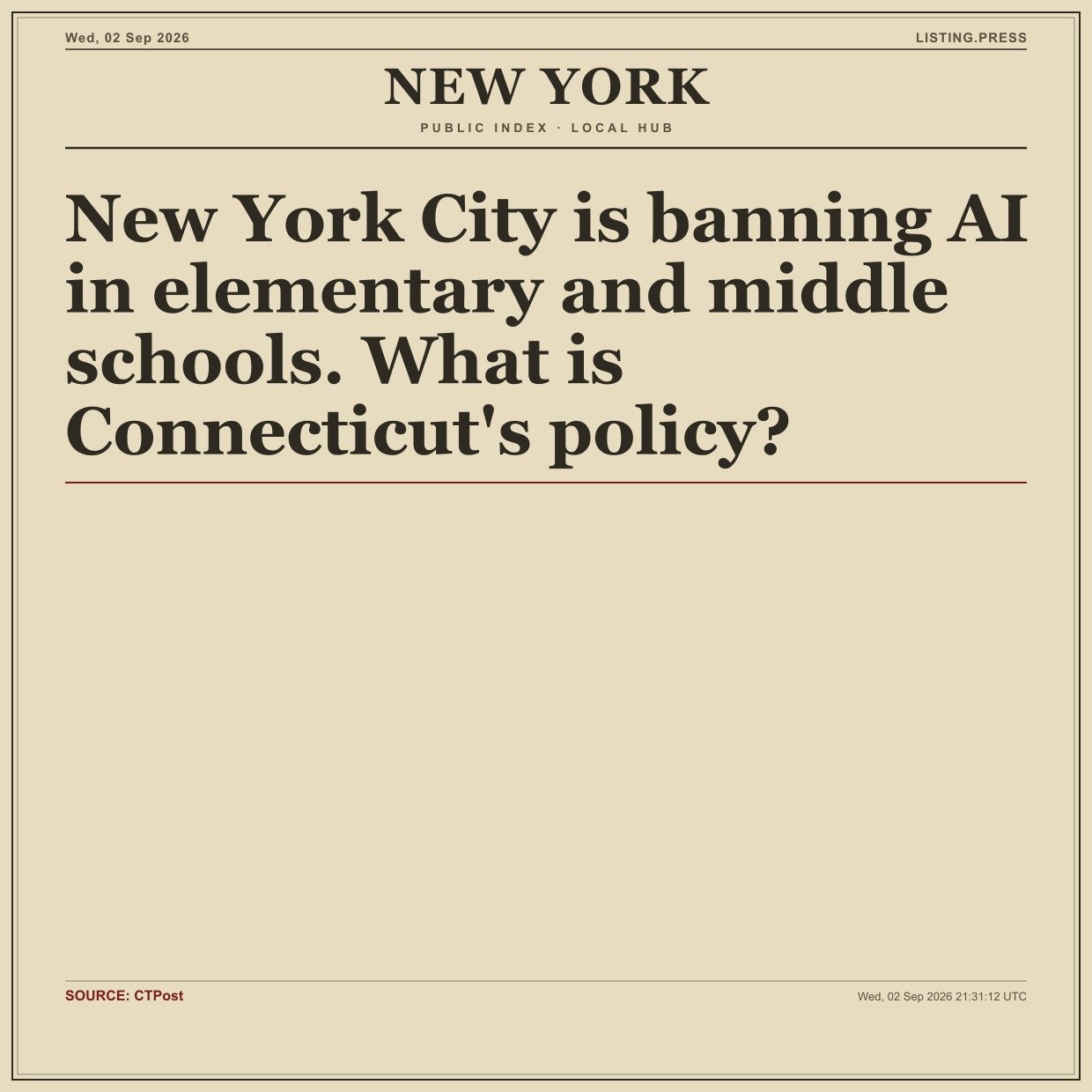 New York City is banning AI in elementary and middle schools. What is Connecticut's policy?