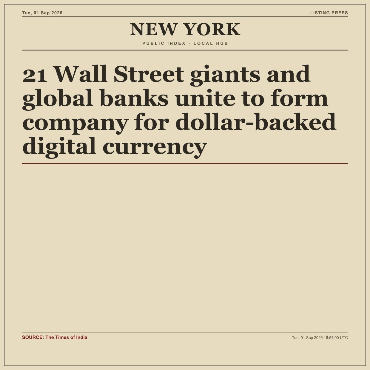 21 Wall Street giants and global banks unite to form company for dollar-backed digital currency