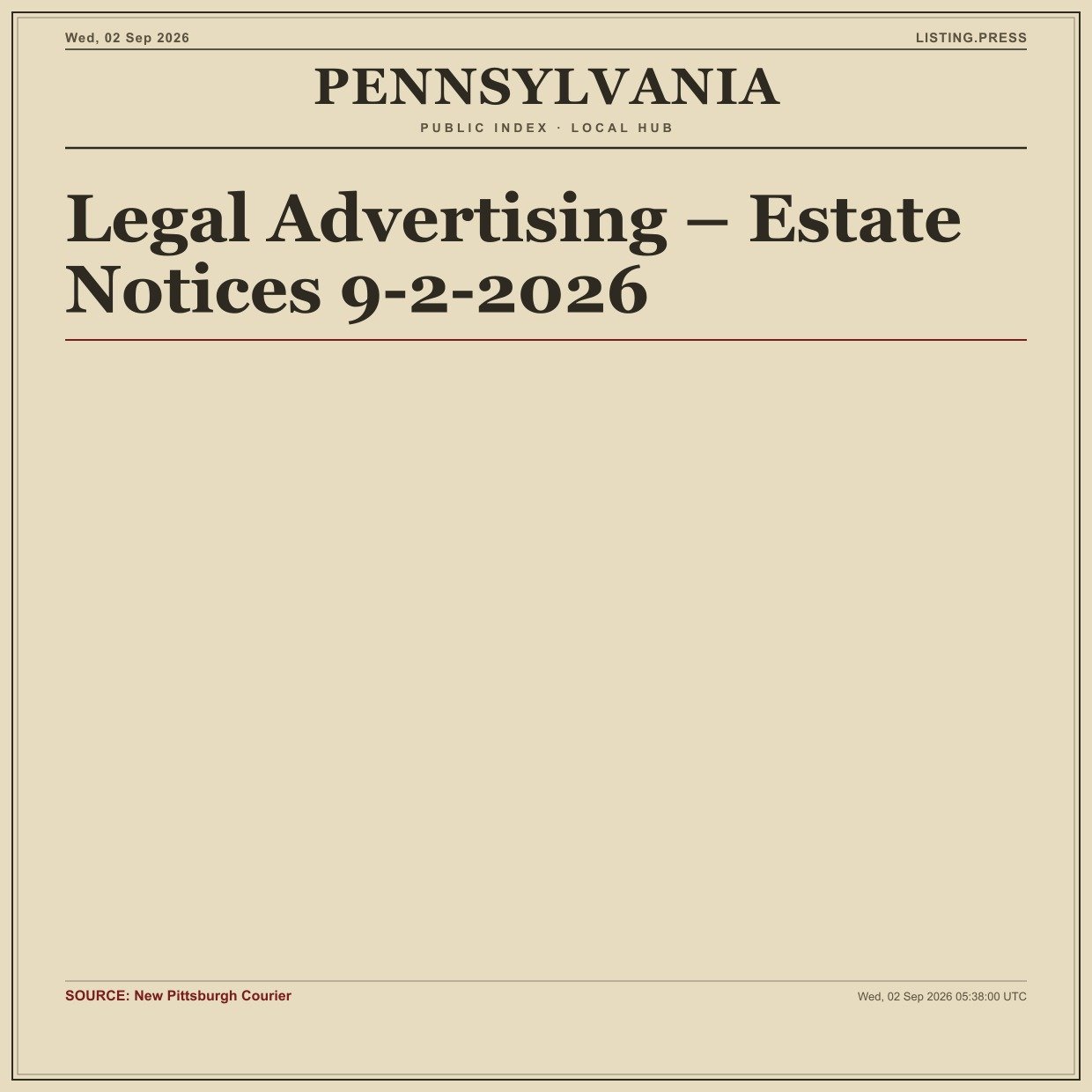 Legal Advertising – Estate Notices 9-2-2026