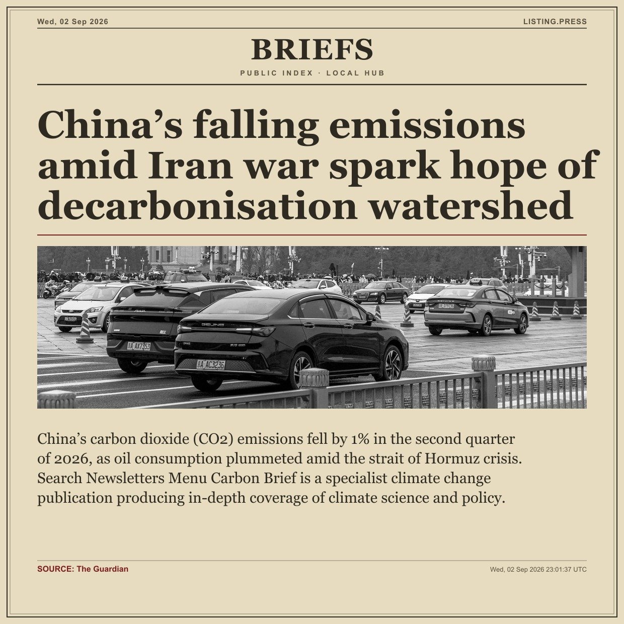 China’s falling emissions amid Iran war spark hope of decarbonisation watershed