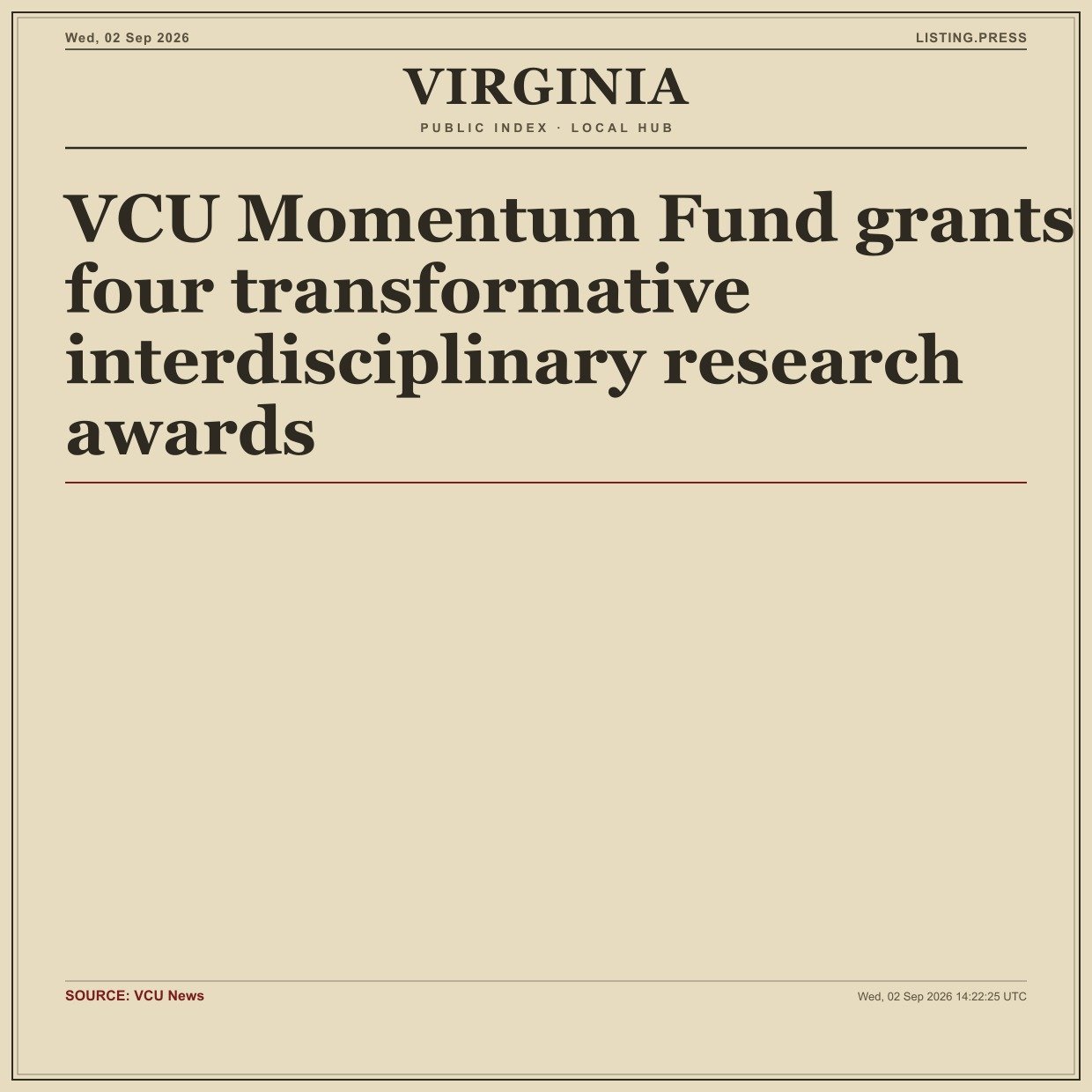 VCU Momentum Fund grants four transformative interdisciplinary research awards