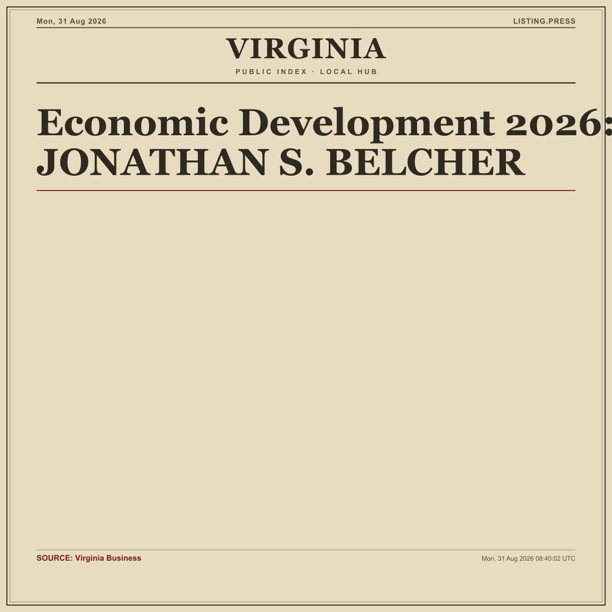 Economic Development 2026: JONATHAN S. BELCHER