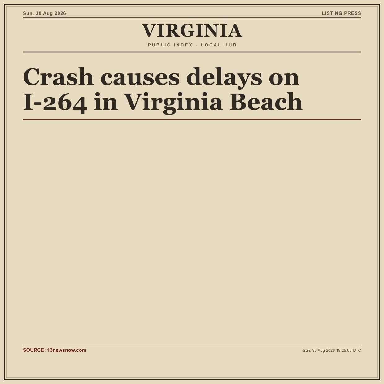 Crash causes delays on I-264 in Virginia Beach