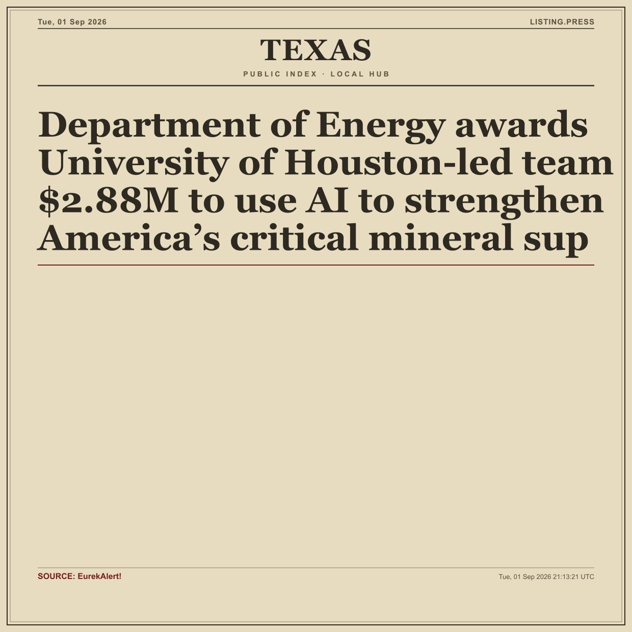 Department of Energy awards University of Houston-led team $2.88M to use AI to strengthen America’s critical mineral sup