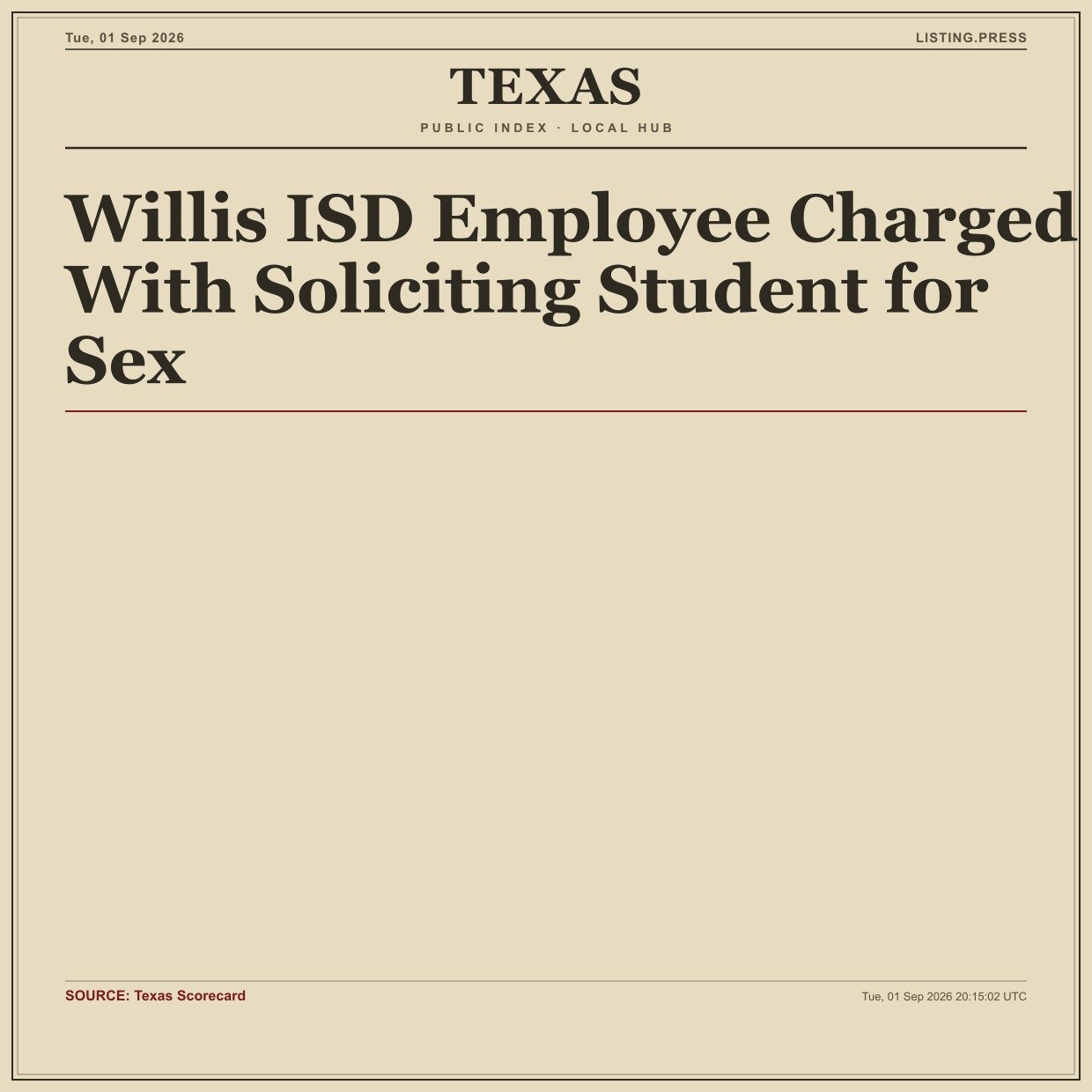 Willis ISD Employee Charged With Soliciting Student for Sex