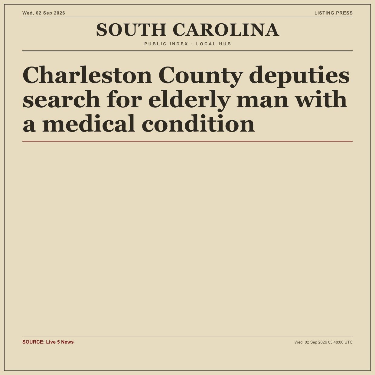 Charleston County deputies search for elderly man with a medical condition