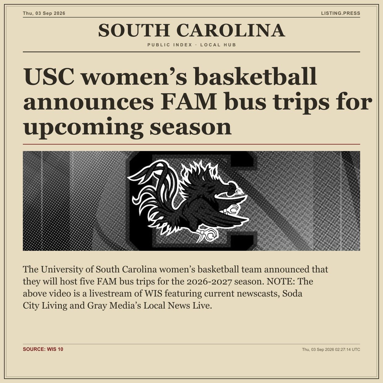 USC women’s basketball announces FAM bus trips for upcoming season