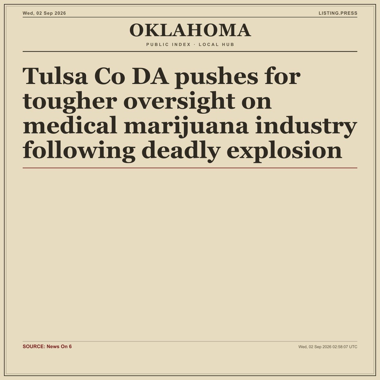 Tulsa Co DA pushes for tougher oversight on medical marijuana industry following deadly explosion