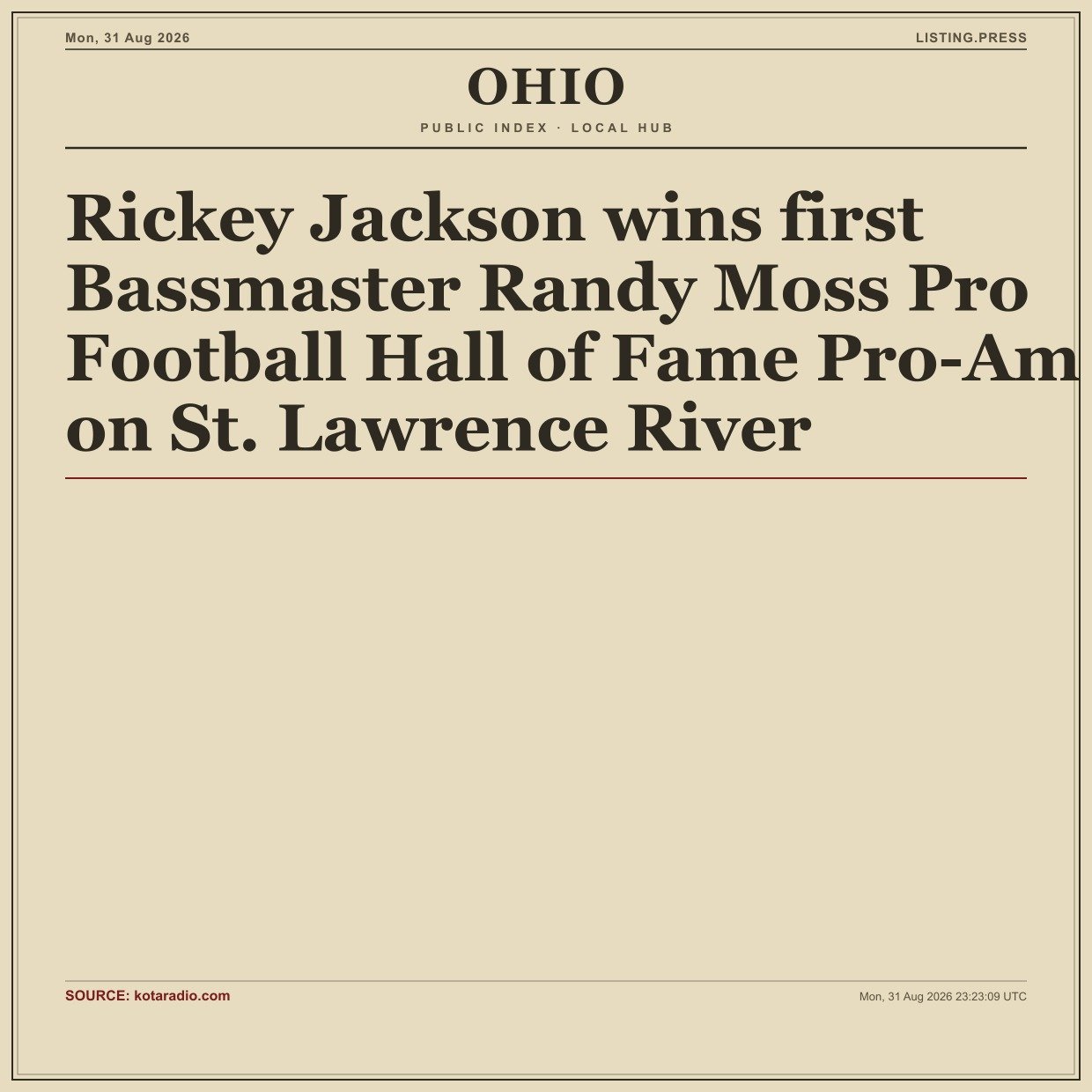Rickey Jackson wins first Bassmaster Randy Moss Pro Football Hall of Fame Pro-Am on St. Lawrence River