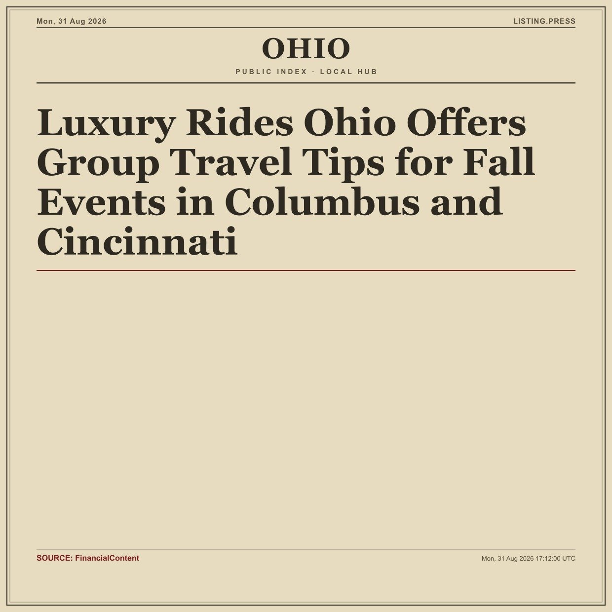 Luxury Rides Ohio Offers Group Travel Tips for Fall Events in Columbus and Cincinnati