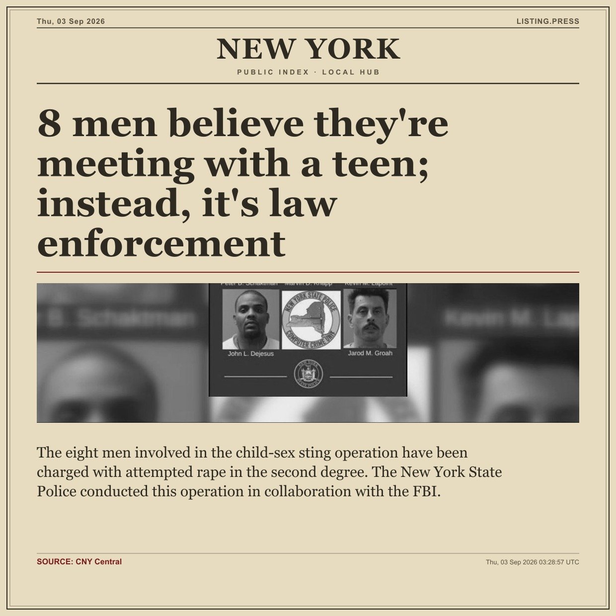 8 men believe they're meeting with a teen; instead, it's law enforcement