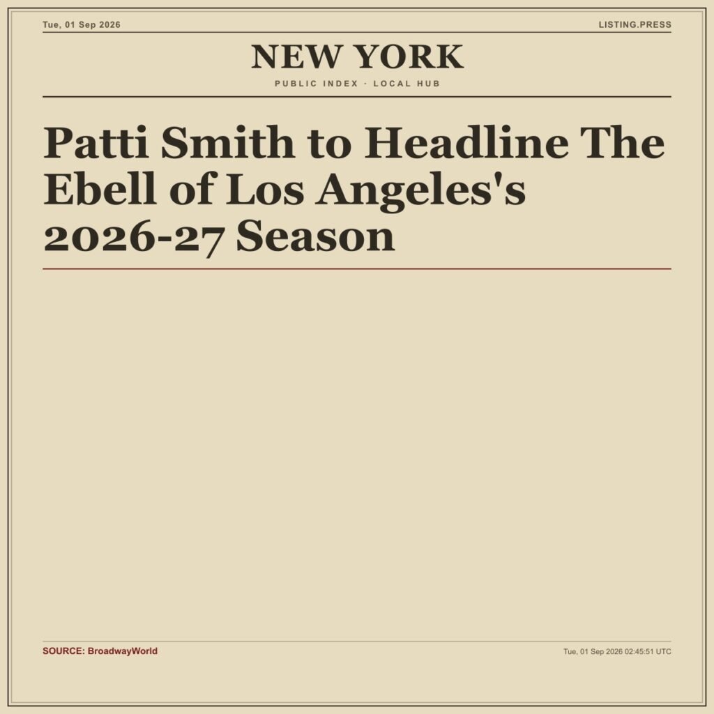 Patti Smith to Headline The Ebell of Los Angeles’s 2026-27 Season