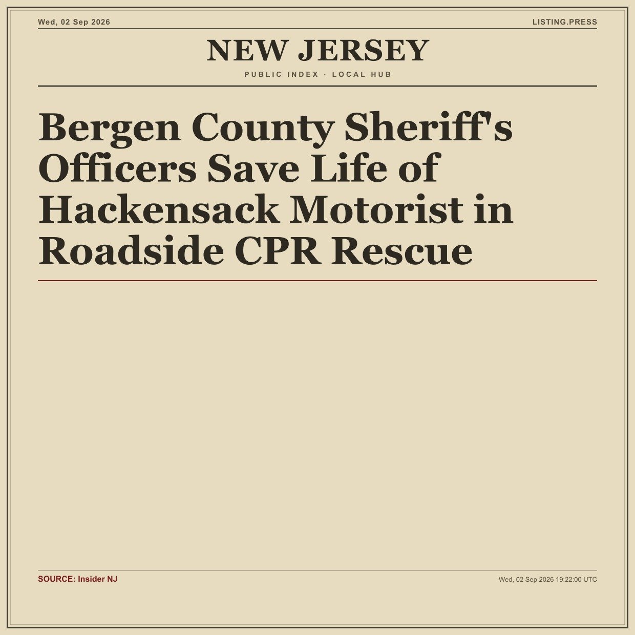 Bergen County Sheriff's Officers Save Life of Hackensack Motorist in Roadside CPR Rescue