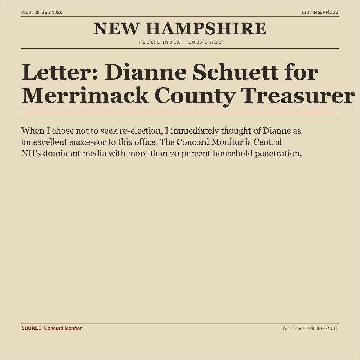 Letter: Dianne Schuett for Merrimack County Treasurer