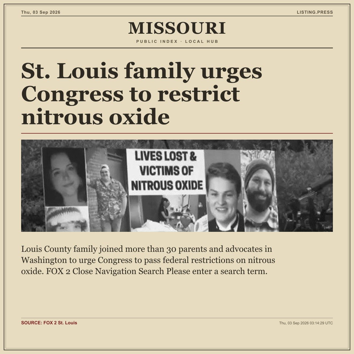 St. Louis family urges Congress to restrict nitrous oxide