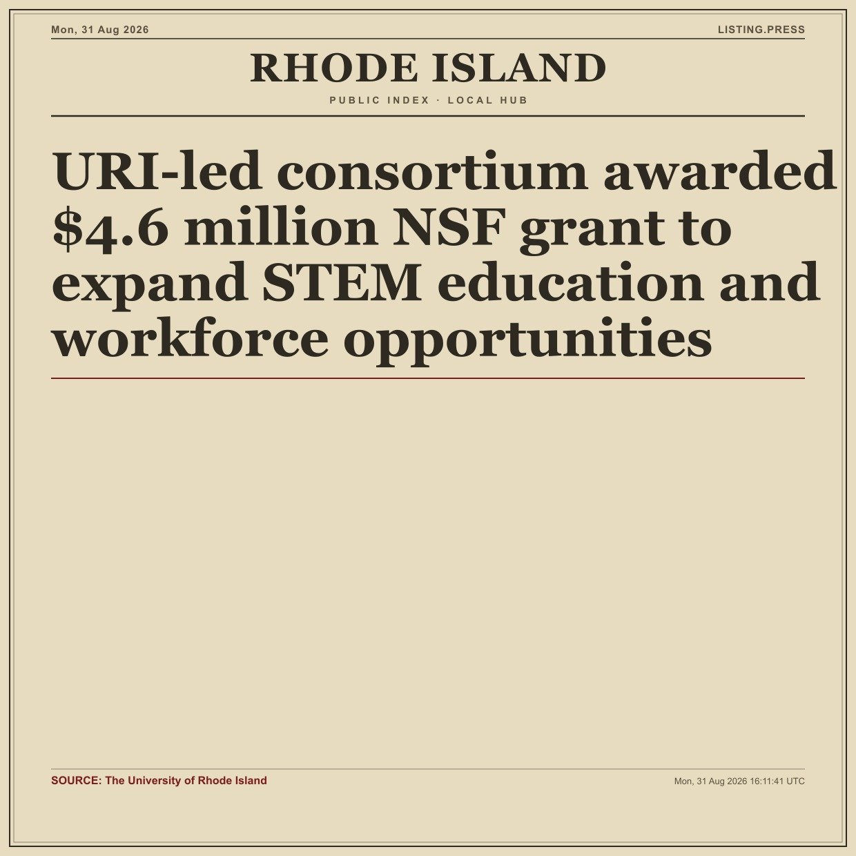 URI-led consortium awarded $4.6 million NSF grant to expand STEM education and workforce opportunities