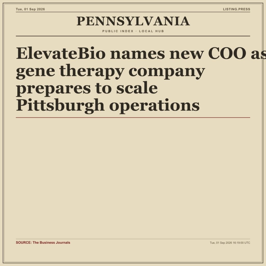 ElevateBio names new COO as gene therapy company prepares to scale Pittsburgh operations