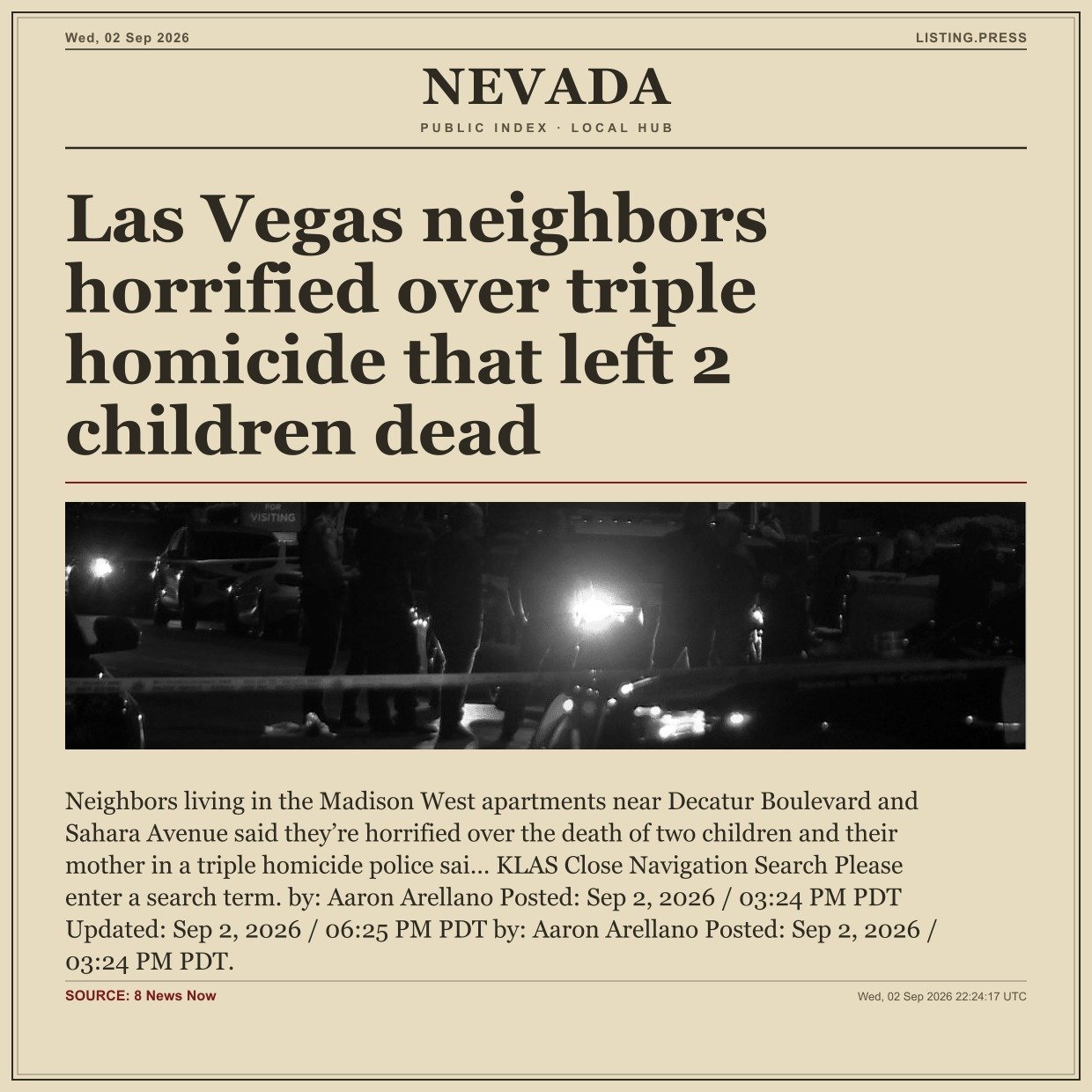 Las Vegas neighbors horrified over triple homicide that left 2 children dead