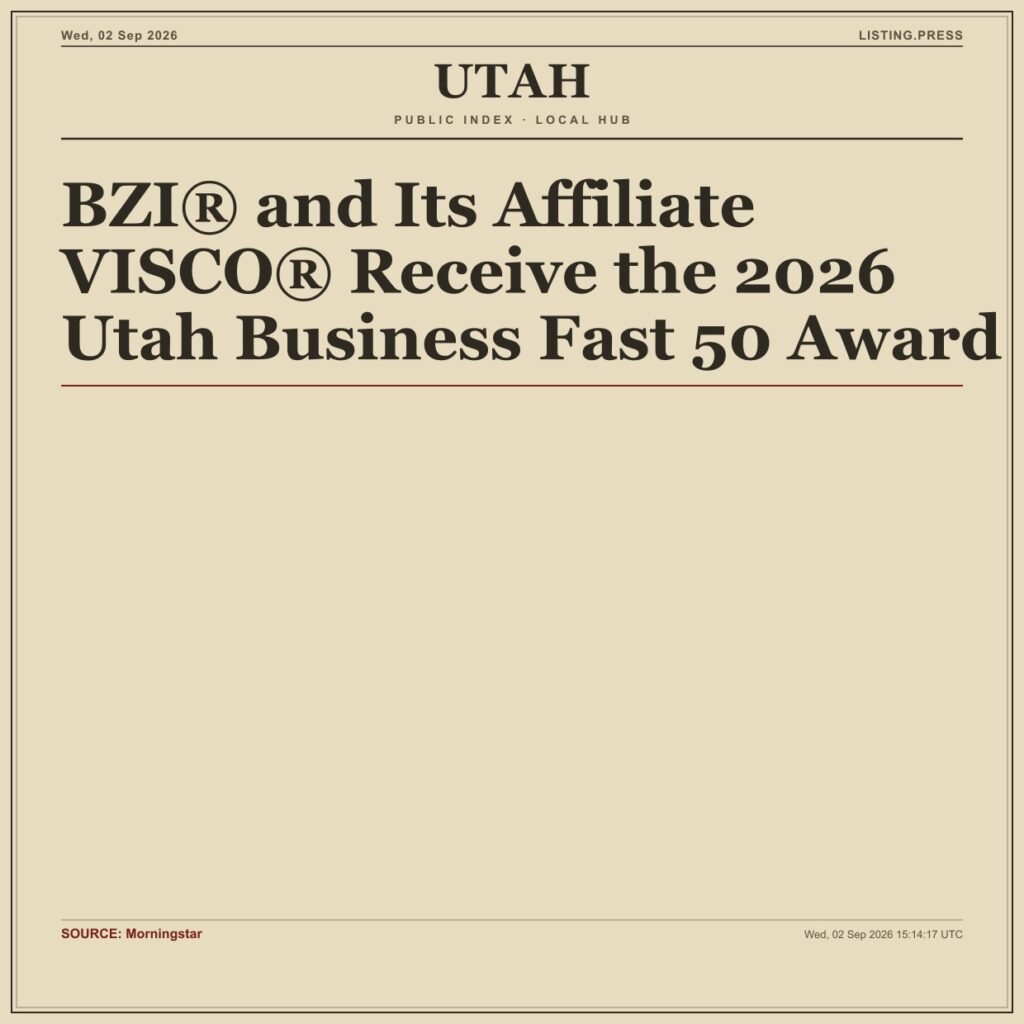 BZI® and Its Affiliate VISCO® Receive the 2026 Utah Business Fast 50 Award