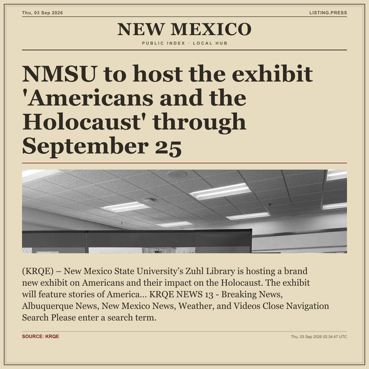 NMSU to host the exhibit 'Americans and the Holocaust' through September 25