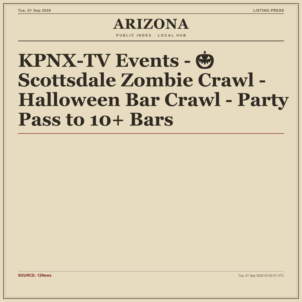 KPNX-TV Events - 🎃 Scottsdale Zombie Crawl - Halloween Bar Crawl - Party Pass to 10+ Bars