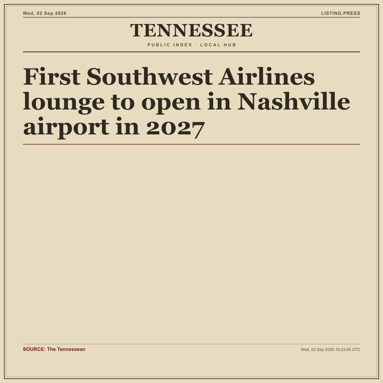 First Southwest Airlines lounge to open in Nashville airport in 2027
