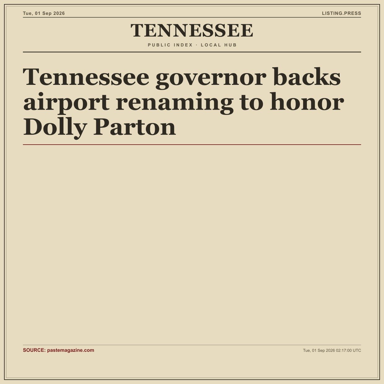 Tennessee governor backs airport renaming to honor Dolly Parton