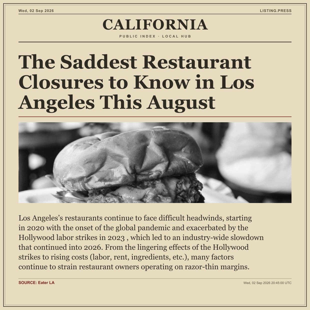 The Saddest Restaurant Closures to Know in Los Angeles This August
