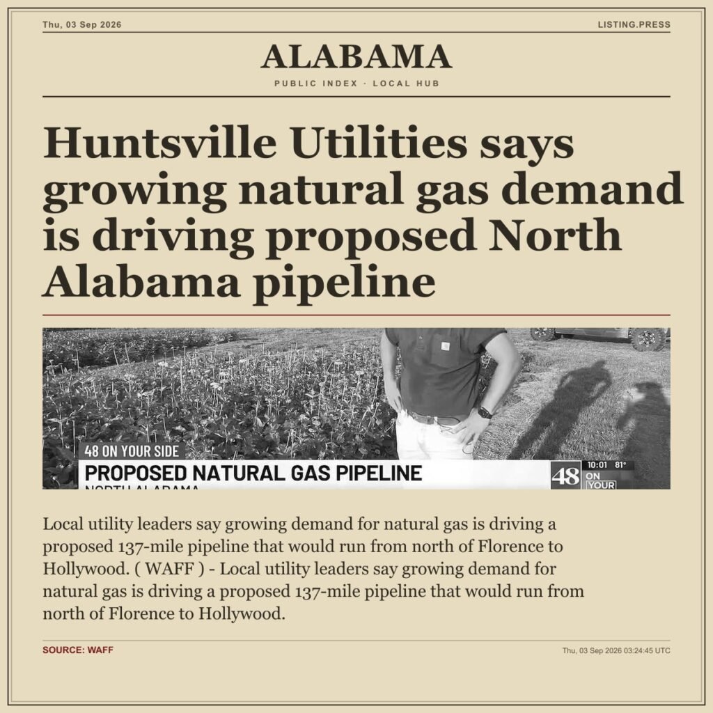 Huntsville Utilities says growing natural gas demand is driving proposed North Alabama pipeline