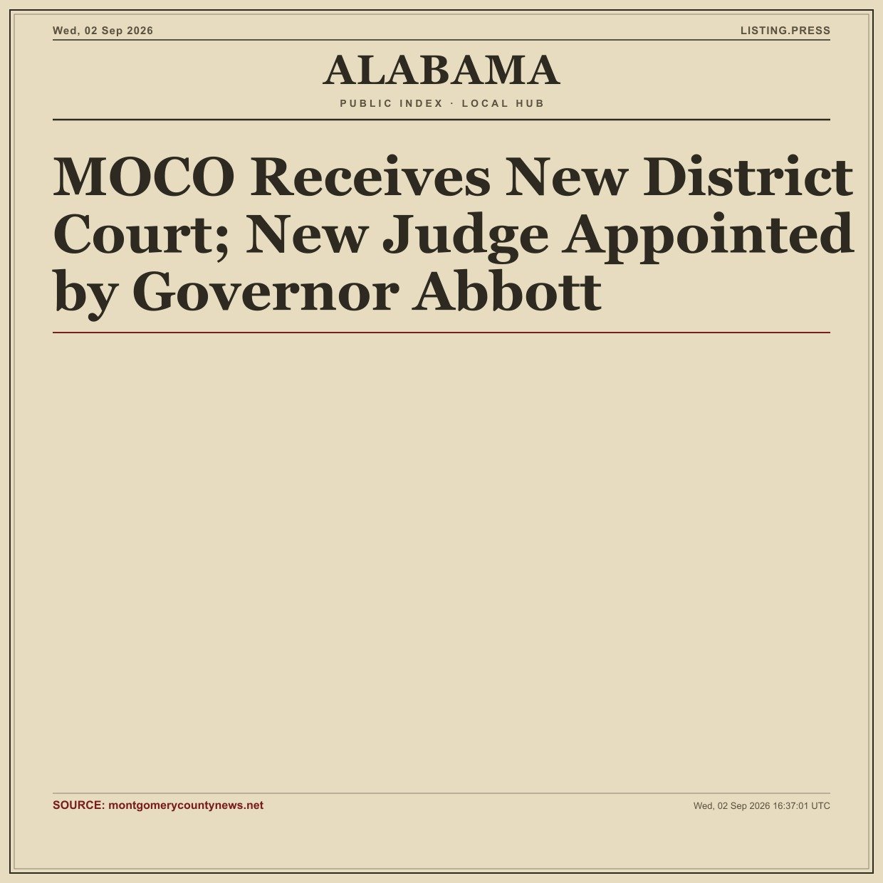 MOCO Receives New District Court; New Judge Appointed by Governor Abbott