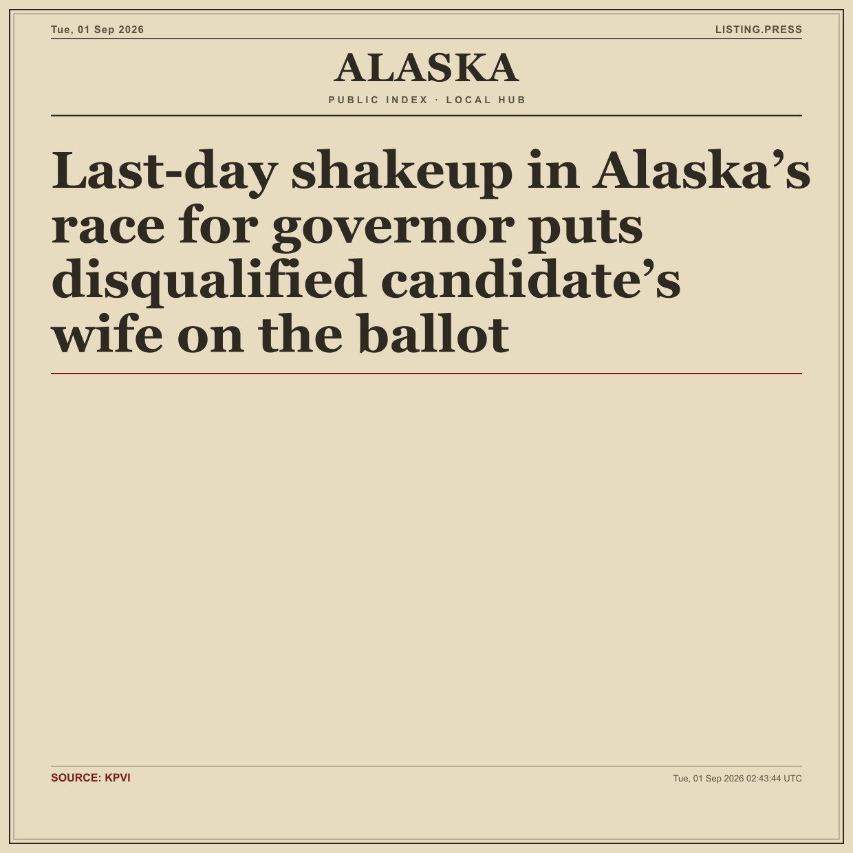 Last-day shakeup in Alaska’s race for governor puts disqualified candidate’s wife on the ballot