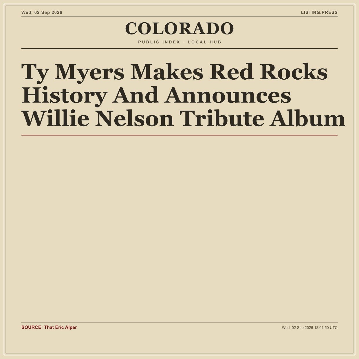 Ty Myers Makes Red Rocks History And Announces Willie Nelson Tribute Album