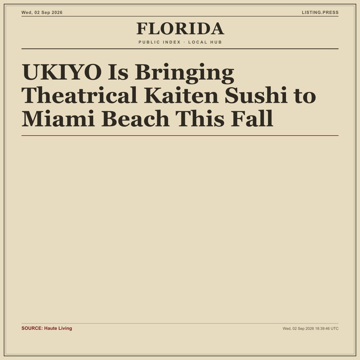 UKIYO Is Bringing Theatrical Kaiten Sushi to Miami Beach This Fall