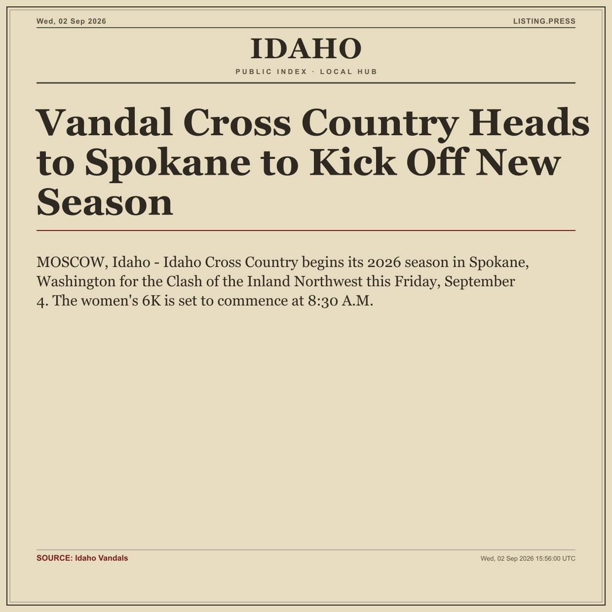 Vandal Cross Country Heads to Spokane to Kick Off New Season