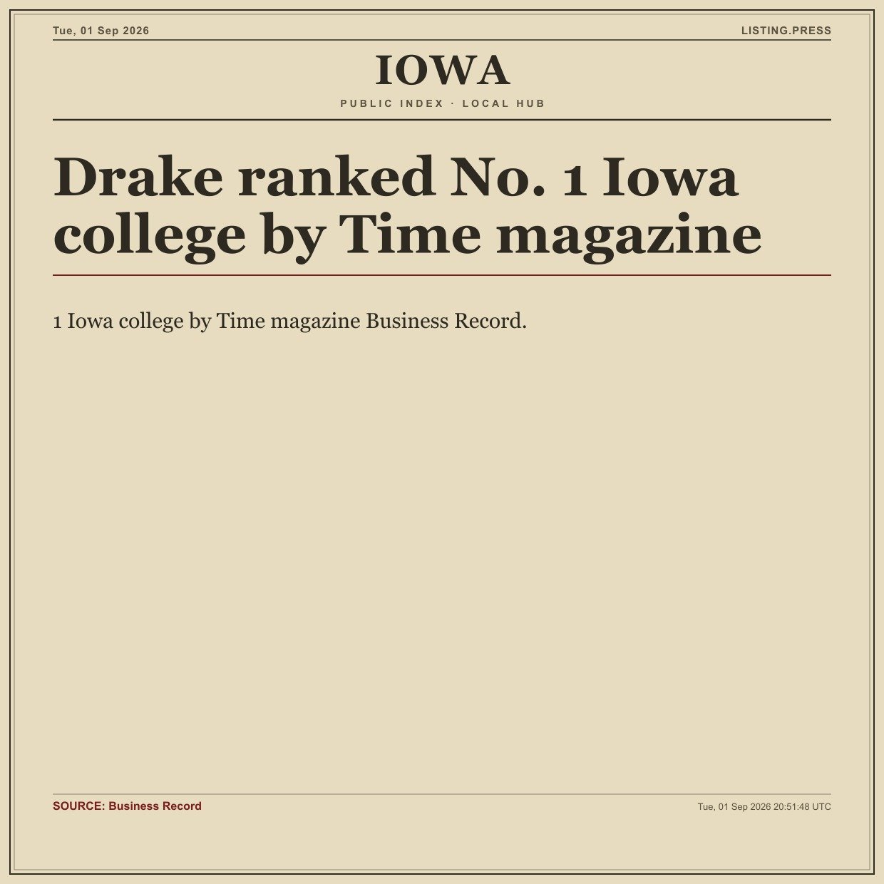 Drake ranked No. 1 Iowa college by Time magazine