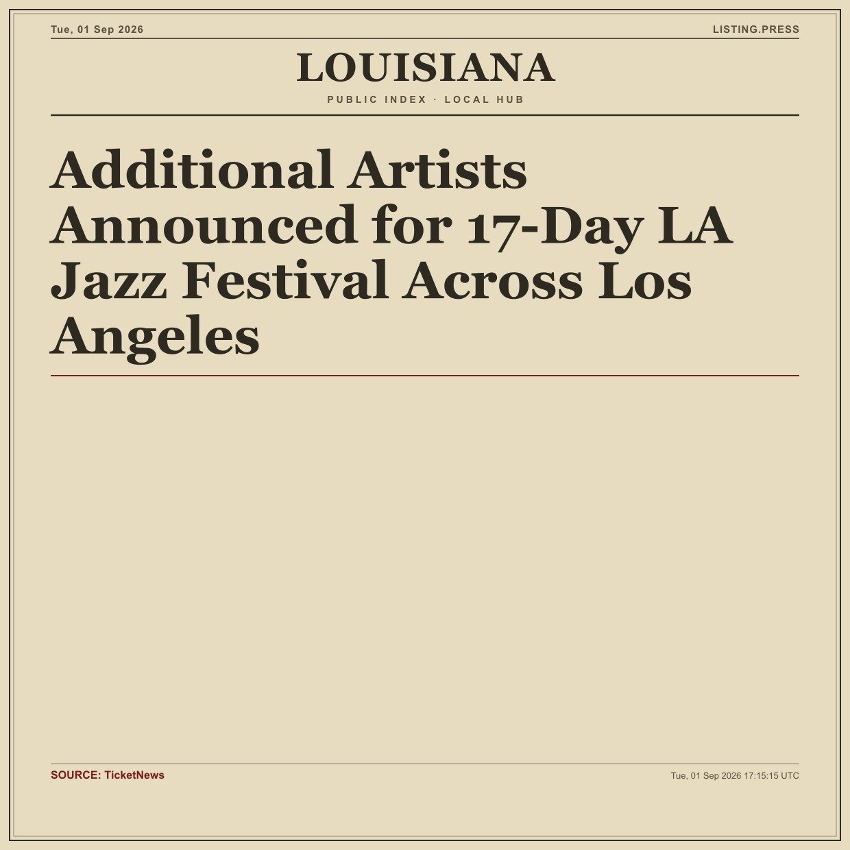 Additional Artists Announced for 17-Day LA Jazz Festival Across Los Angeles