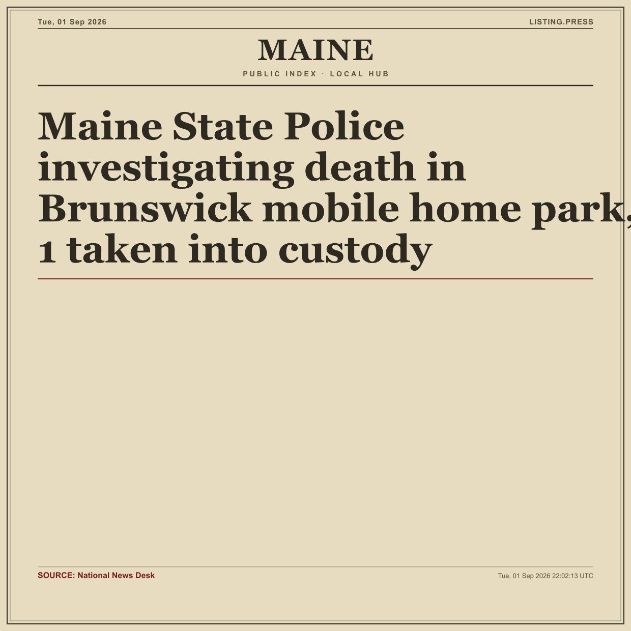 Maine State Police investigating death in Brunswick mobile home park, 1 taken into custody