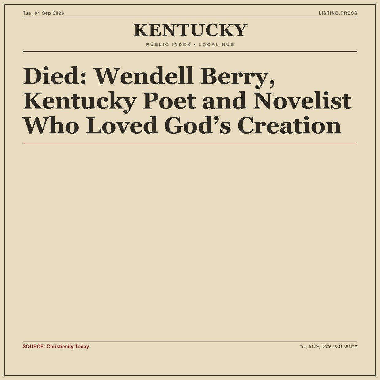 Died: Wendell Berry, Kentucky Poet and Novelist Who Loved God’s Creation