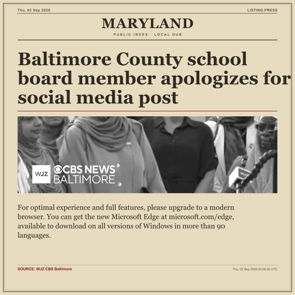 Baltimore County school board member apologizes for social media post