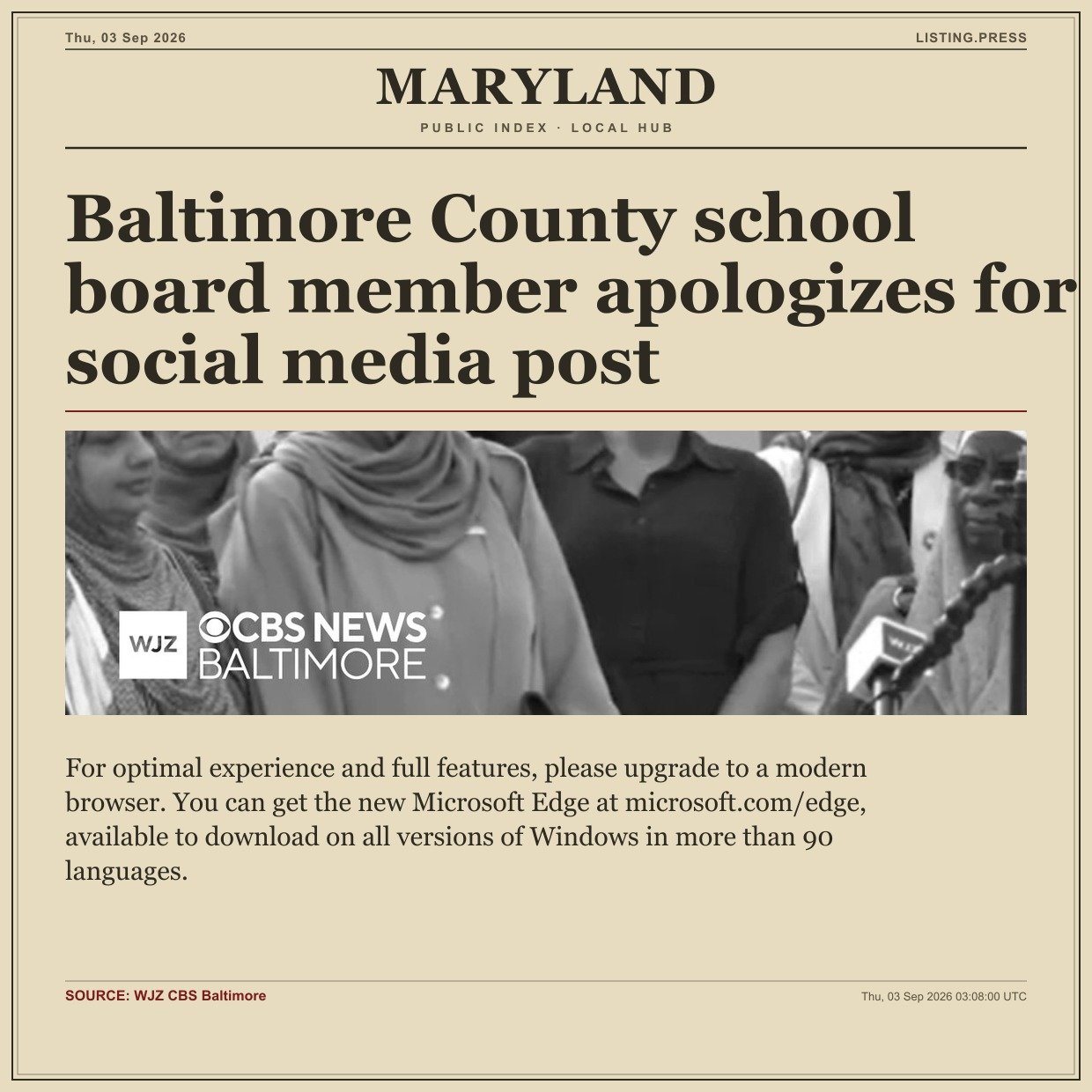 Baltimore County school board member apologizes for social media post