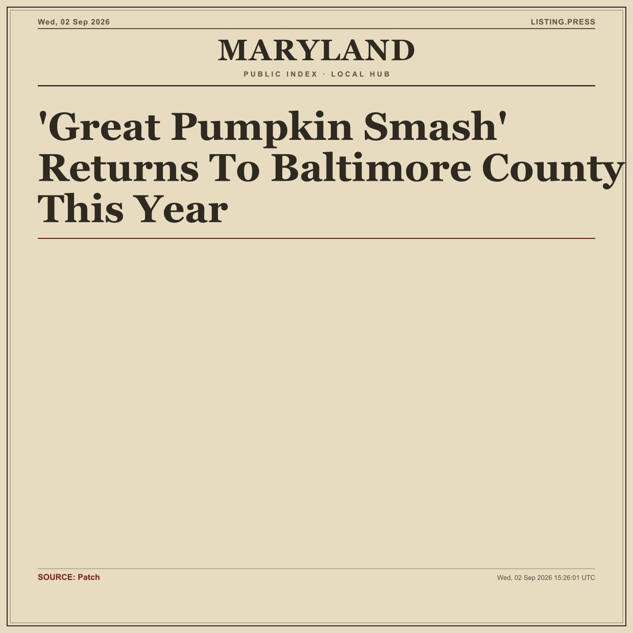 'Great Pumpkin Smash' Returns To Baltimore County This Year