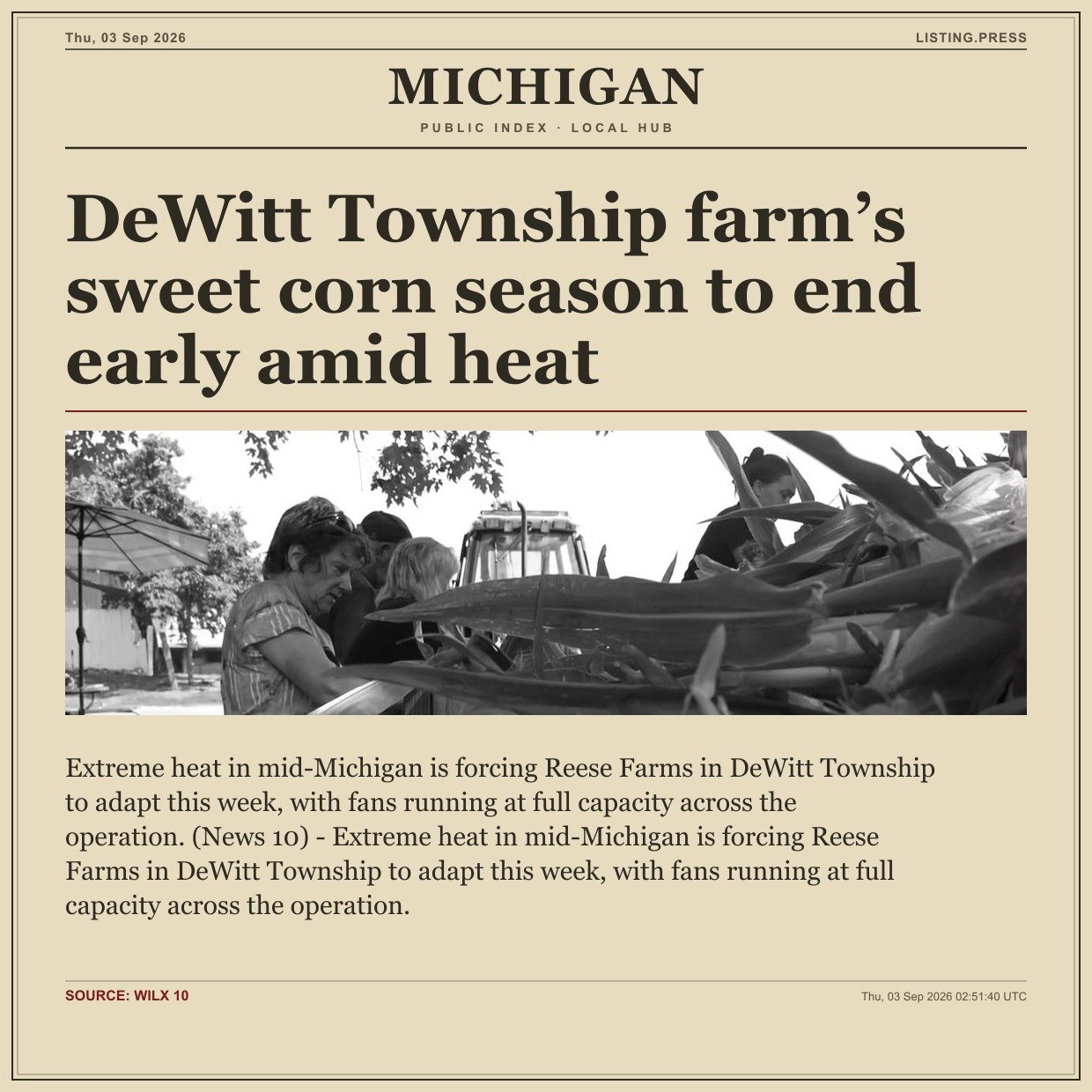 DeWitt Township farm’s sweet corn season to end early amid heat