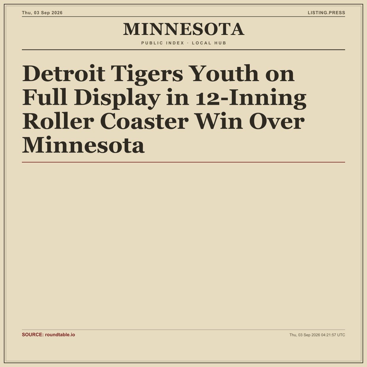 Detroit Tigers Youth on Full Display in 12-Inning Roller Coaster Win Over Minnesota