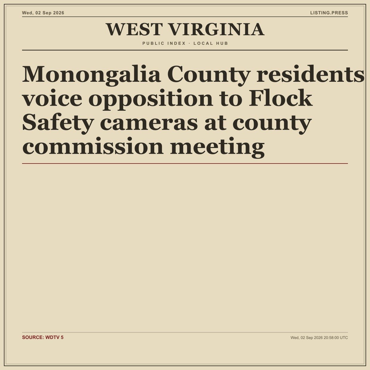 Monongalia County residents voice opposition to Flock Safety cameras at county commission meeting