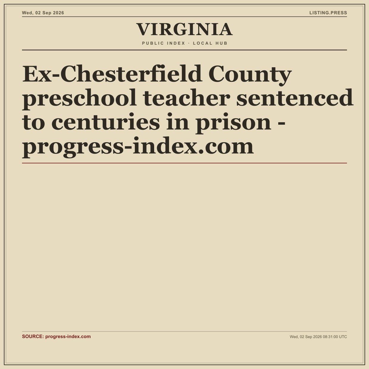 Ex-Chesterfield County preschool teacher sentenced to centuries in prison - progress-index.com