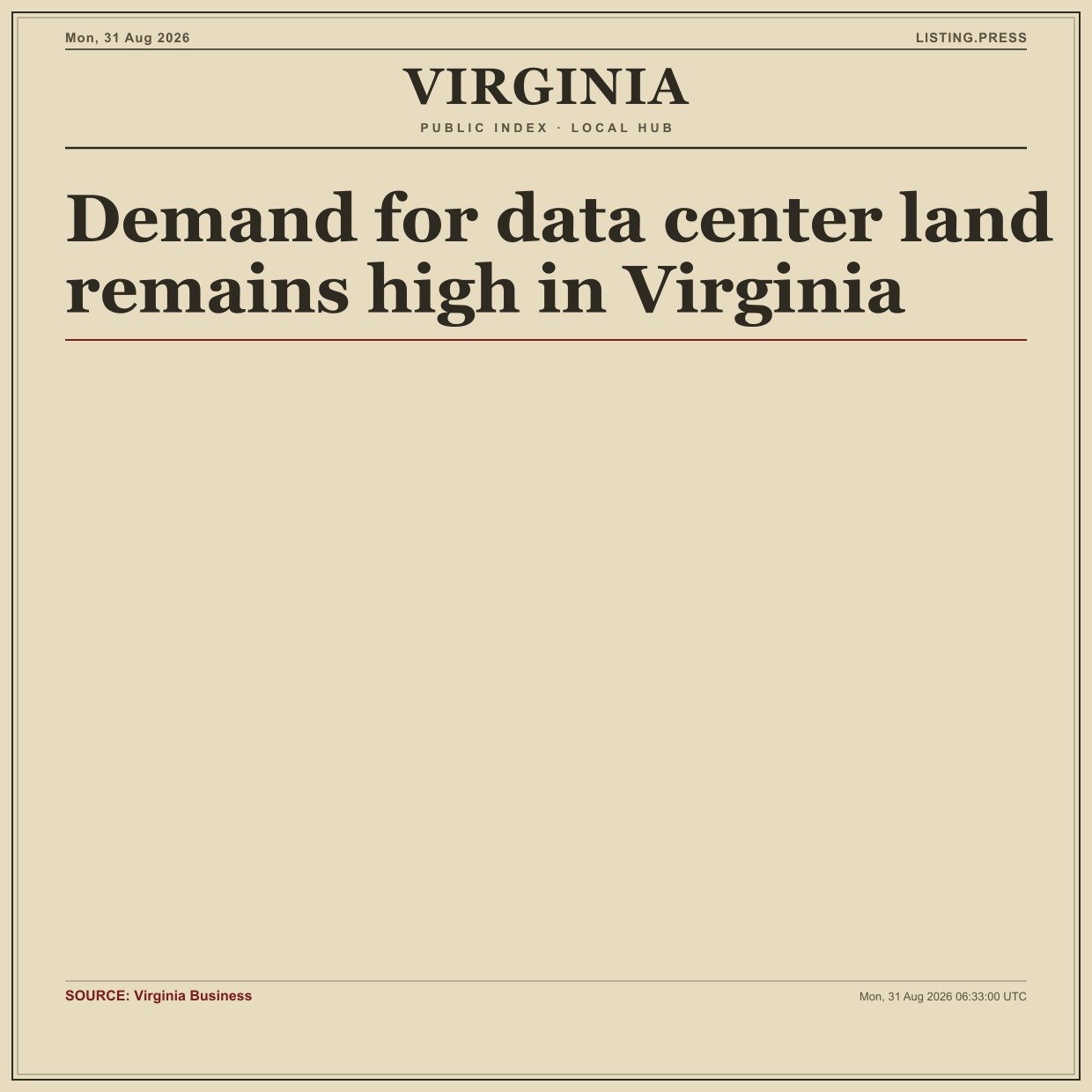 Demand for data center land remains high in Virginia
