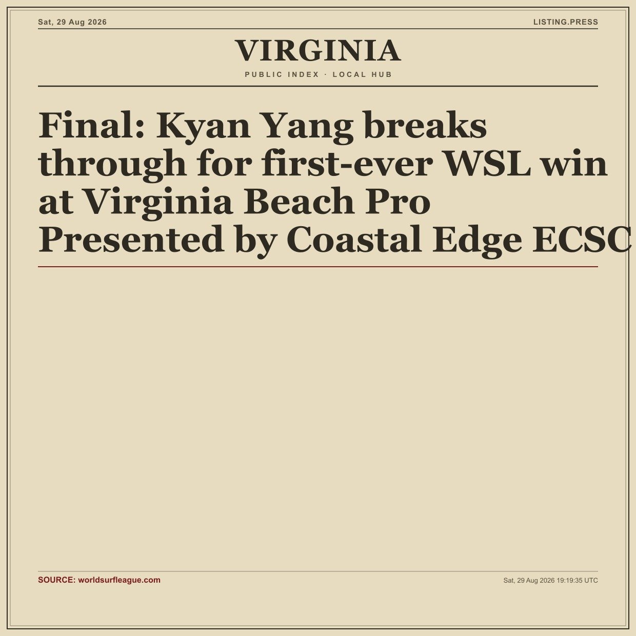 Final: Kyan Yang breaks through for first-ever WSL win at Virginia Beach Pro Presented by Coastal Edge ECSC